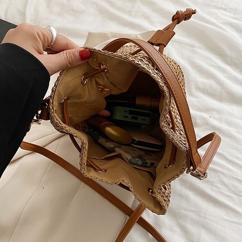 Borse a tracolla estive con coulisse, borse a secchiello da donna, borse in paglia intrecciata in rafia, borsa a tracolla casual da spiaggia_voghion.com