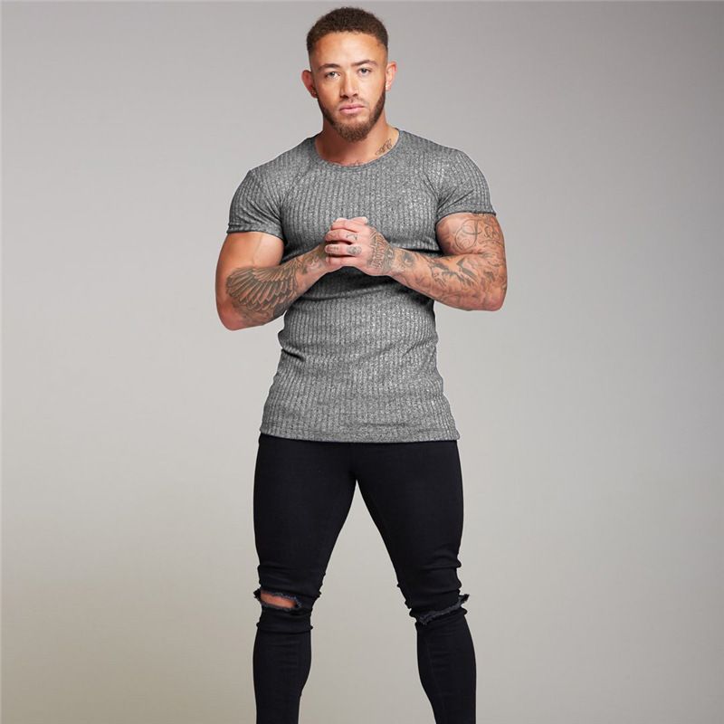 Sommersport und Fitness, kurzärmeliger, lässiger Strickpullover mit schmaler Passform, eng anliegend, super elastisch, atmungsaktiv_voghion.com