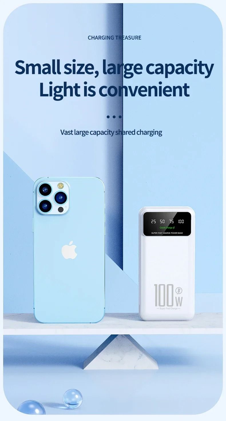 20000 MAh Power Bank High Capacity 100 W Fast Charging Port Free Battery Powerbank For IPhone Huawei Samsung_voghion.com