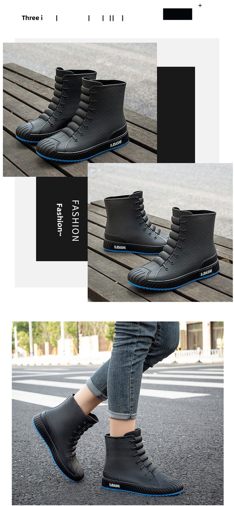 Modische Regenschuhe für Herren, mittelgroße, wasserdichte und rutschfeste Wasserschuhe, Gummischuhe zum Angeln und Waschen, Regenstiefel_voghion.com