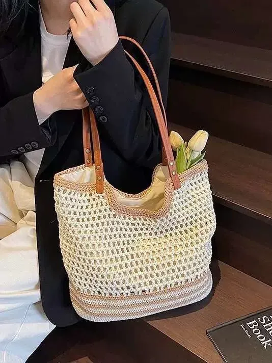 Casual Style Straw Summer New Large Capacity Spring Outing Shoulder Fashionable Picnic Handbag Beach Bag_voghion.com