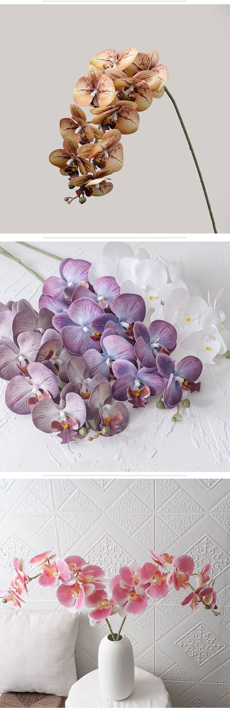 Artificial & Dried Flowers Green Plant Milk Candy Nine Head Hand Feel Moisturizing Phalaenopsis Artificial Flower Flower Wedding Decorations_voghion.com