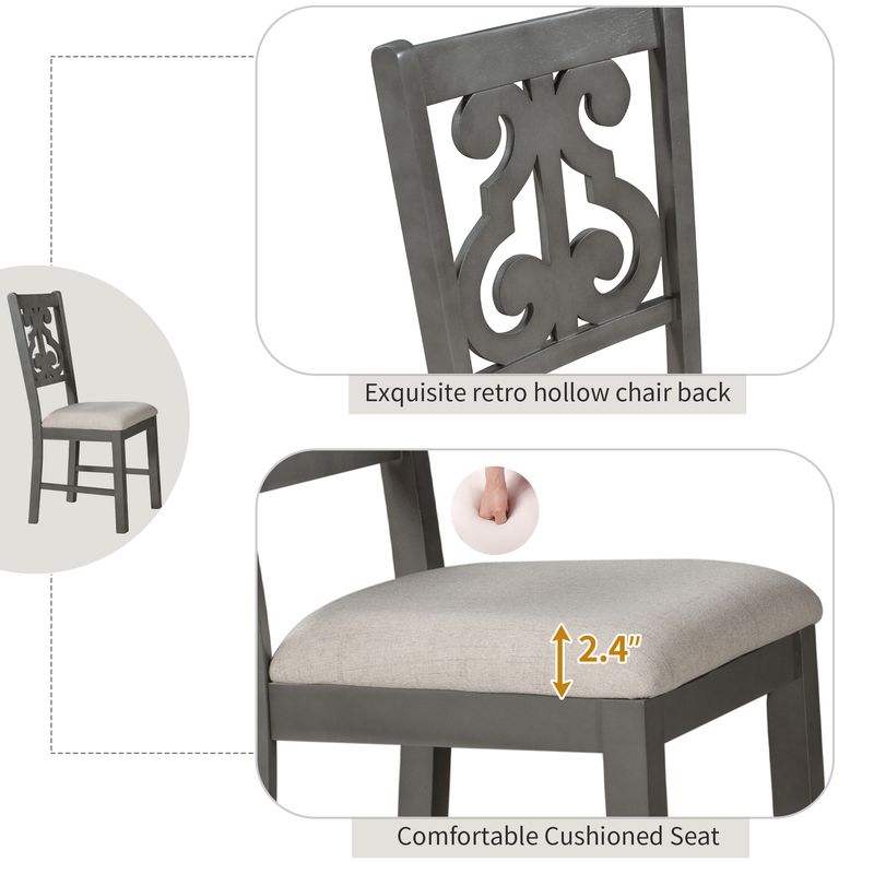 5-Piece Round Dining Table and 4 Fabric Chairs with Special-shaped Table Legs and Storage Shelf_voghion.com