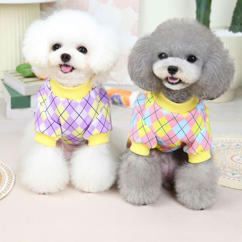 Guangying Bluza dla zwierząt Okrągły dekolt Klasyczna krata Ciepły sweter Uroczy element ubioru Streetwear Sweter z nadrukiem Pies Dwunożne ubrania Kostium dla szczenięcia_voghion.com