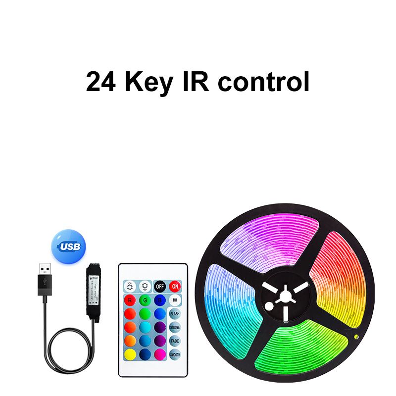 Tira de luces LED RGB con Bluetooth y USB de 5 V, 5050 SMD, 18 LED/m, cambio de color con control remoto, iluminación ambiental para juegos, retroiluminación de TV y decoración del hogar._voghion.com