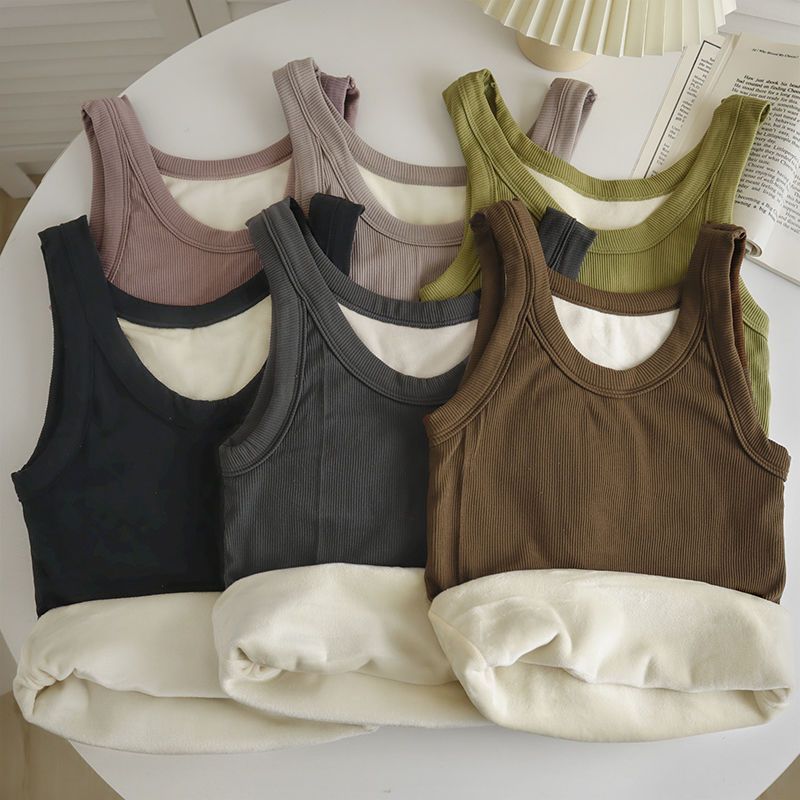 Autumn and Winter fleece-lined warm camisole thickened warm high elastic slim fit slimming inner warm bottoming top for women_voghion.com