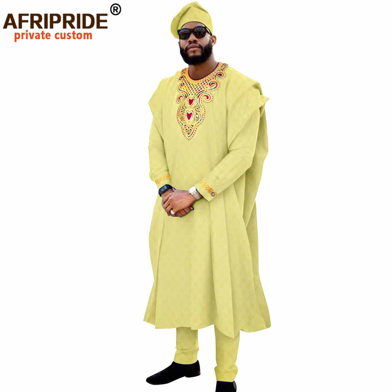 Herrenbekleidung Afrika Herren-L-Kleid, vierteiliges Set, Mantel + Oberteil + Hose + Hut_voghion.com