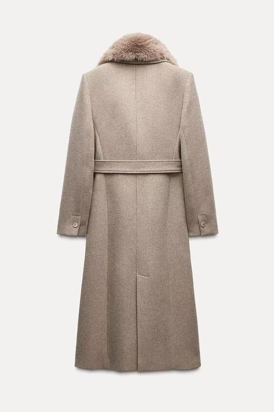 Elegante abrigo de invierno con cuello de piel sintética - Abrigo largo de lana para mujer, ideal para otoño e invierno, estilo clásico europeo._voghion.com