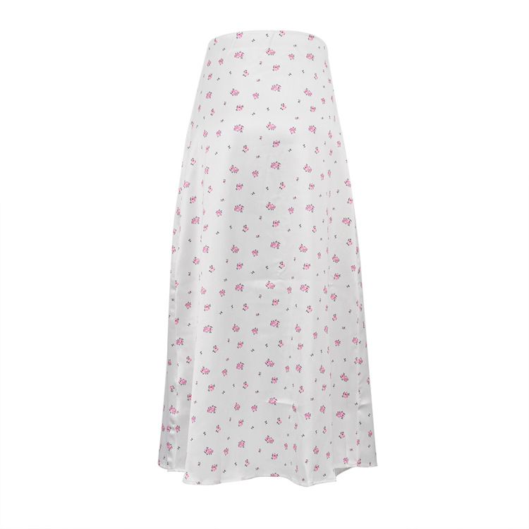 Elegante gonna midi avvolgente in raso con stampa floreale - Gonna lunga aderente a vita alta per donna_voghion.com