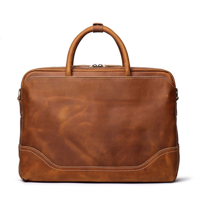 Men's Handheld Document Bag Head Layer Cowhide Single Shoulder Diagonal Straddle Bag Casual Retro 14 inch Genuine Leather Women's Computer Bag_voghion.com