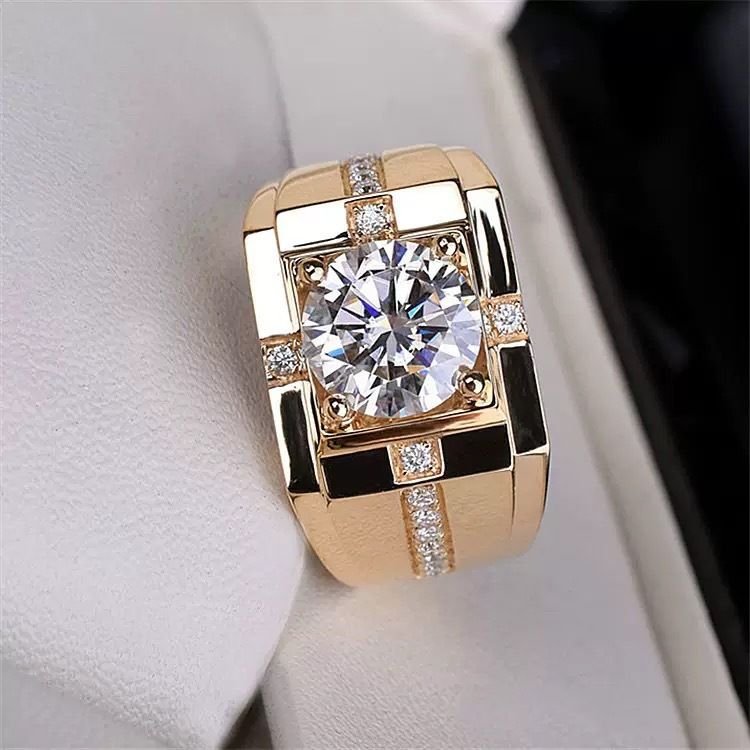 Anel de casamento dominante banhado a pedra Mosang de diamante clássico carvão vegetal de alta simulação masculina_voghion.com