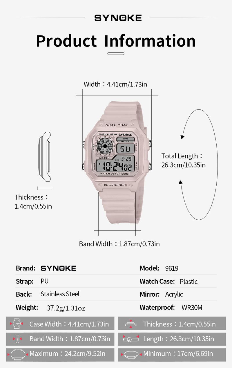 Retro Digital Sports Watch For Women, Waterproof With Night Light, Square Dial, Classic Design, Stopwatch, Alarm, 30M Water Resistance_voghion.com