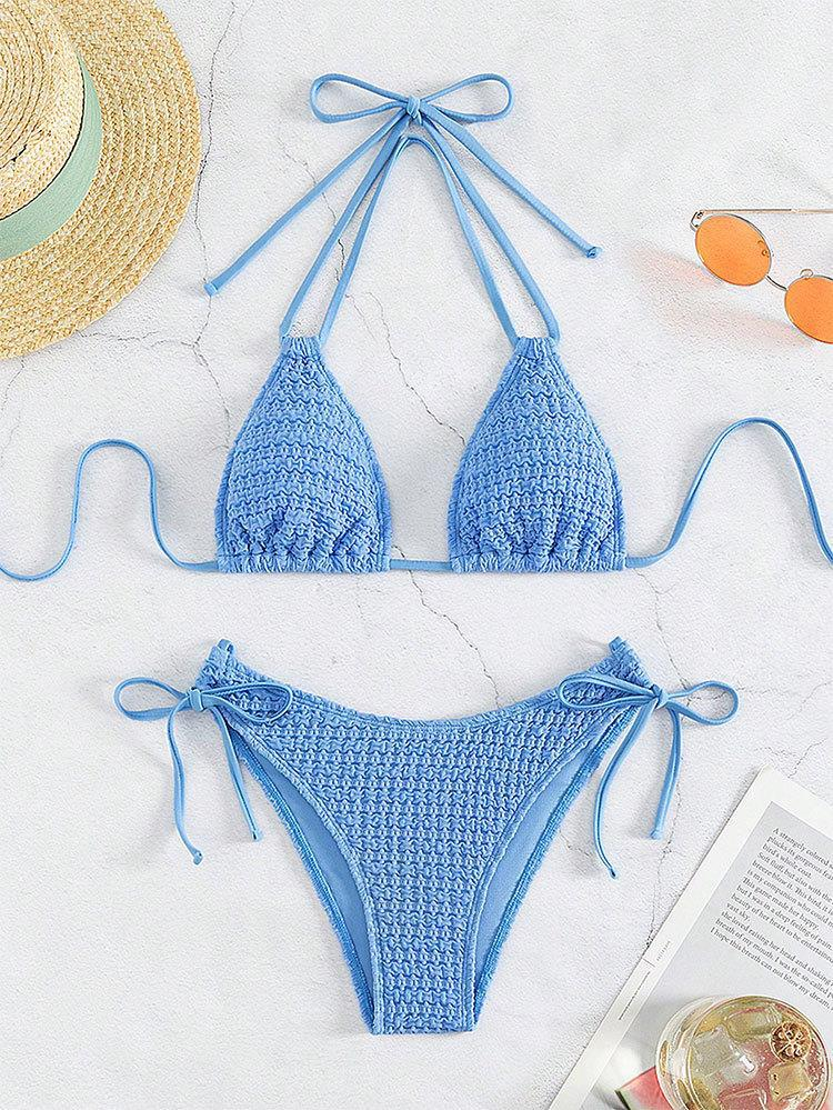 Women's 2024 new solid color sexy triangle beach hot spring split bikini swimsuit_voghion.com