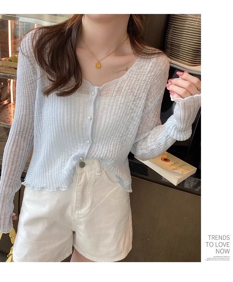 Camicia con protezione solare per le donne in estate, gonna a canotta sottile con scialle, abbinata a cardigan lavorato a maglia in seta ghiacciata e piccolo_voghion.com
