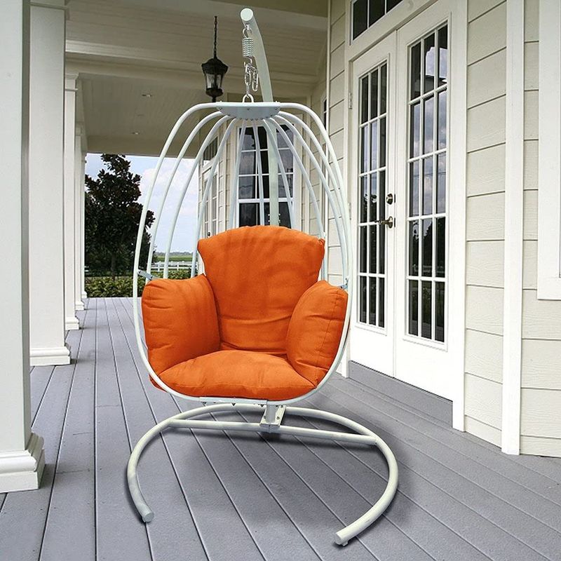 Indoor Outdoor Hanging Egg Swing Chair With Cushion And C Stand; Egg Shaped Hanging Swing Chair; Egg-Shaped Hammock Swing Chair Single Seat_voghion.com