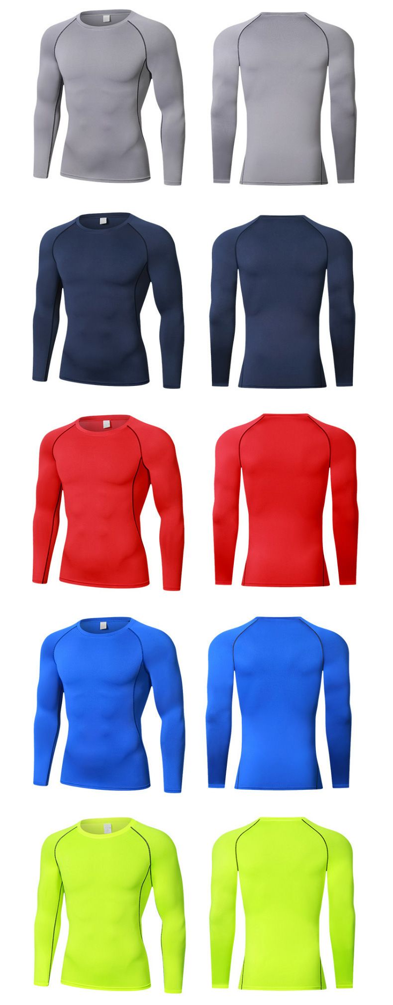 Quick Drying Sports Bodysuit, Base Top, Round Neck Breathable Men's Compression Long Sleeved Fitness Training Suit_voghion.com