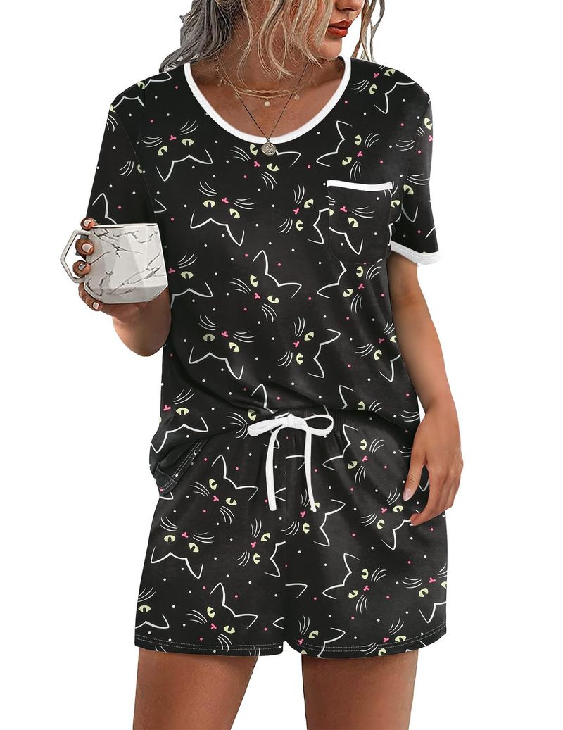 Ropa para hombre Pantalones cortos de manga corta para mujer Ropa informal de dos piezas para salir a casa Conjunto de pijama_voghion.com
