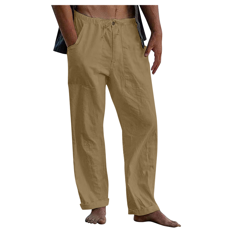 Pantalon décontracté en coton et lin pour homme, grande taille, respirant, couleur unie, sport, Fitness, Streetwear, nouvelle collection, S-5XL_voghion.com