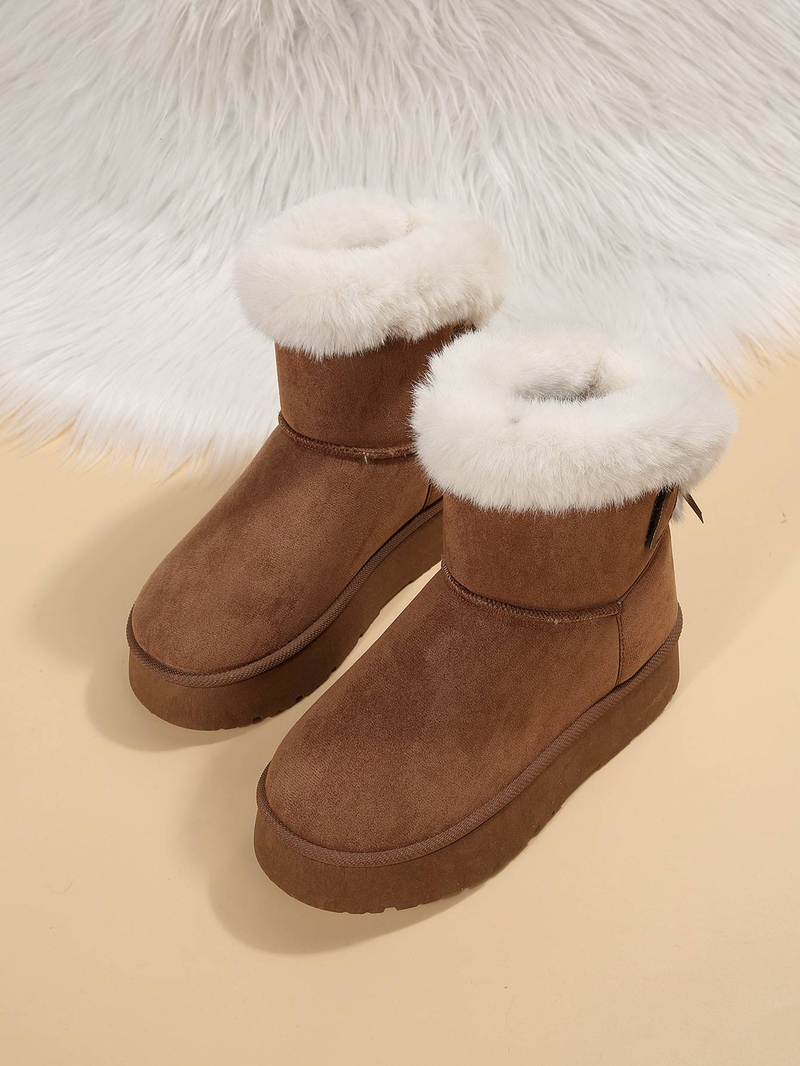 Agregue vellón y botas de nieve gruesas a los zapatos de algodón con lazo peludo de suela gruesa sin cordones del invierno 2024_voghion.com