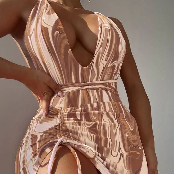 Women's Clothing One Piece Dress With Multi Color Striped Prints, Fashionable Bikini Bikini Three Piece Swimsuit_voghion.com
