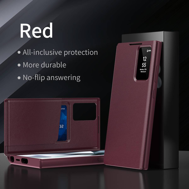 Pametni usnjen ovitek za telefon z okencem za Samsung Galaxy S22 S23 S24 S25 Plus S22Ultra S23Ultra S24Ultra S25Ultra, odporen proti udarcem in režo za kartico_voghion.com