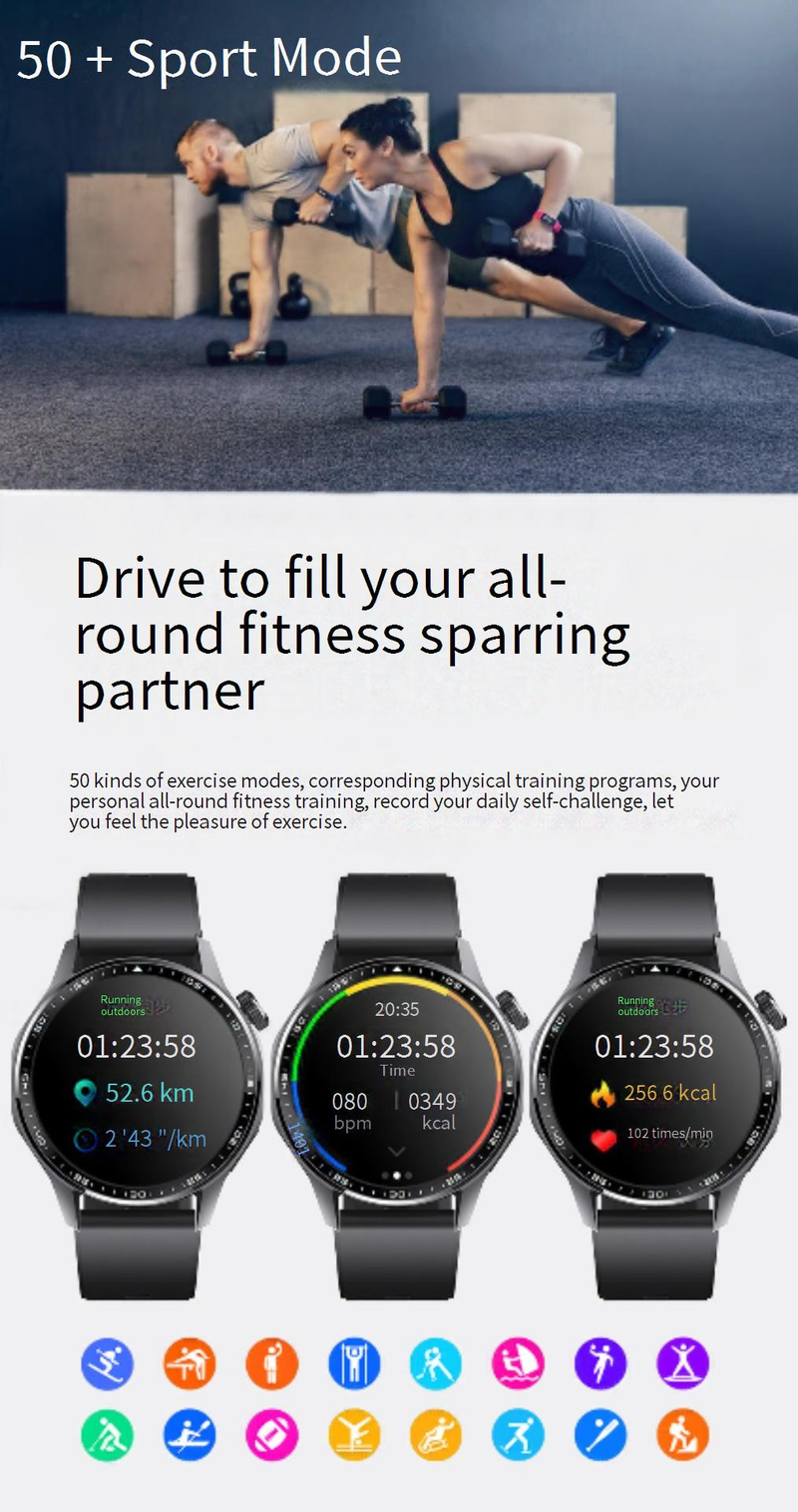 Relojes inteligentes Reloj deportivo Correr Frecuencia cardíaca Ritmo Sueño Monitoreo de oxígeno en sangre Pulsera de alarma Meita Calorie SOS_voghion.com
