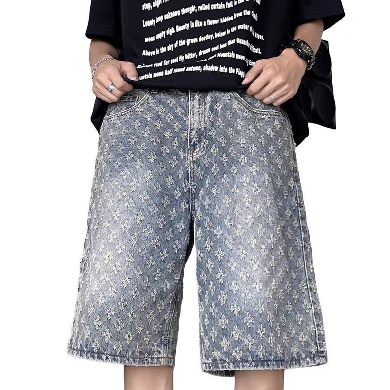 Herrenbekleidung Jeans-Shorts Herren Sommer Trendy Brand Hübsche lockere lässige Distressed Wide Leg Shorts_voghion.com