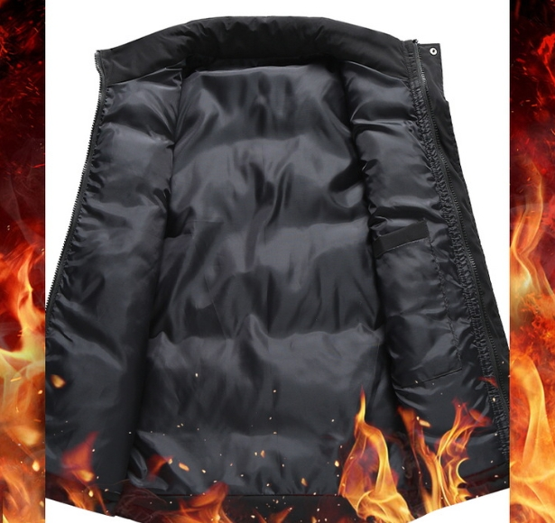 Men's Y2K Puffer Vest - Minimalist Print Quilted Sleeveless Jacket (Black/Gray)_voghion.com