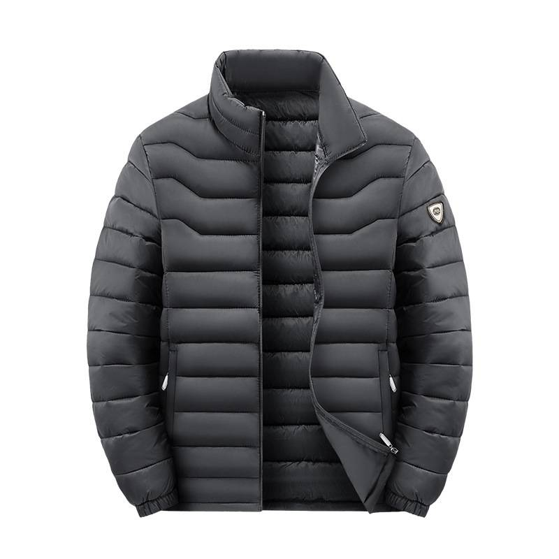 Pufferjacke mit Kapuze für den Winter für Herren – warmer Mantel mit Polyesterfüllung und Fleecefutter, lockere Passform, Reißverschluss, Streetwear-Stil (Schwarz/Grau/Blau)_voghion.com