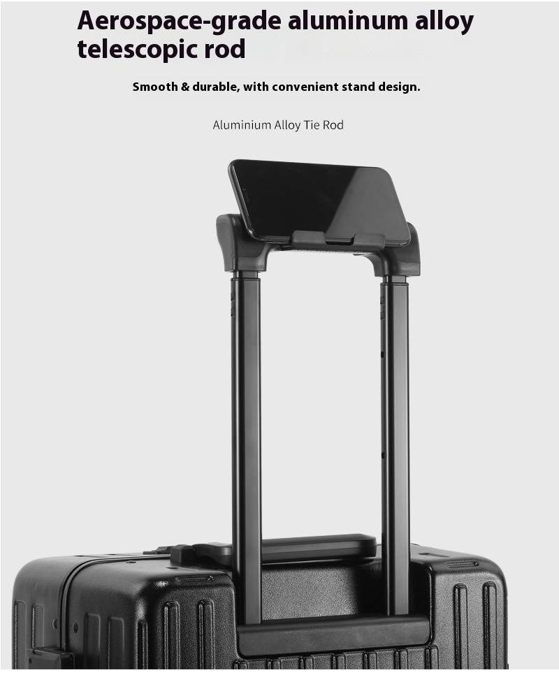 Bagaglio a mano resistente con telaio in alluminio, porta di ricarica USB, portabicchieri e supporto per telefono - Valigia leggera in ABS+PC per viaggi d'affari_voghion.com