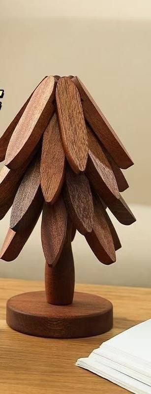 Tapete de mesa criativo de madeira com isolamento térmico para árvore de Natal, antiderrapante, resistente a altas temperaturas, para uso doméstico, com areia e bambu_voghion.com