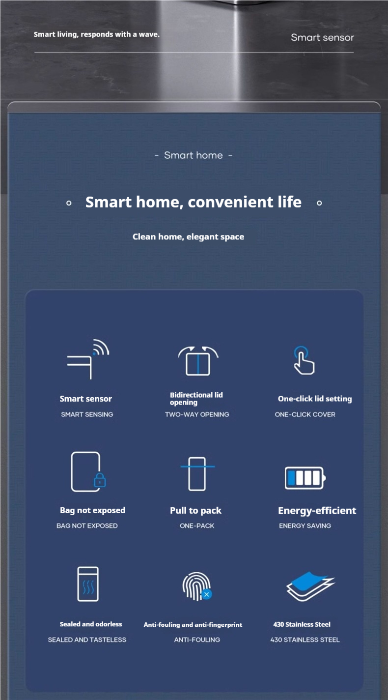 Smart Sensor Trash Can With Auto Lid, Hands-Free Stainless Steel Garbage Bin For Kitchen, Bathroom & Office, Large Capacity (15L/20L/30L/40L/50L/60L)_voghion.com