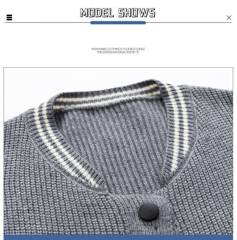 Strickjacke mit Baseballkragen – Übergroßer Strickpullover mit Jacquard-Design für Männer und Frauen (Grau, Schwarz, Armeegrün)_voghion.com