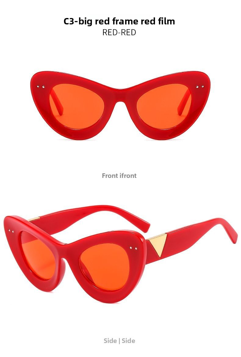 Trendy Cat Eye Large Frame Rivet Sunglasses For Sports_voghion.com