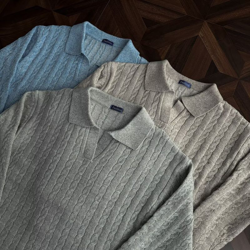 Maglione classico con colletto jacquard: intramontabile ed elegante (S-3XL, grigio/beige/blu, vestibilità comoda, lavabile in lavatrice)_voghion.com