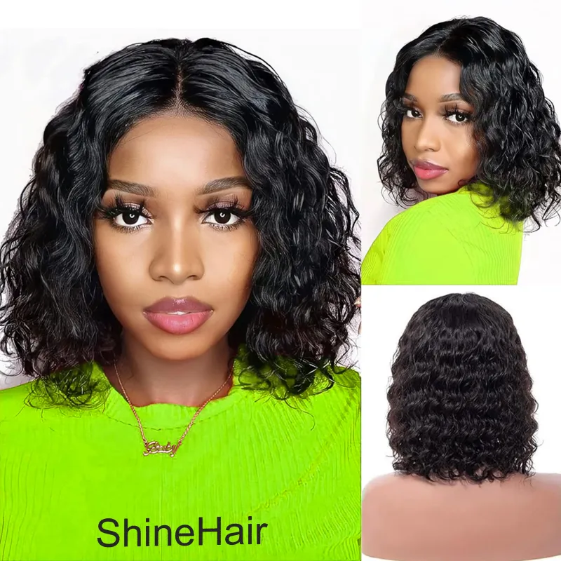 13x4 Kurze Bob Perücke Spitze Front Menschliches Haar Perücken Für Frauen Brasilianische Lockige Wasser Welle_voghion.com