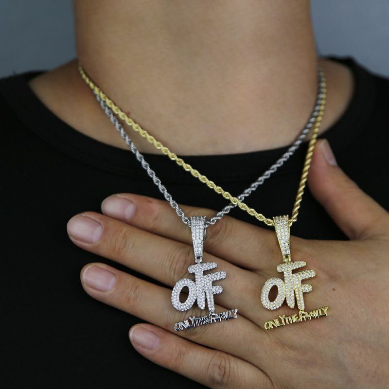 Men's Jewelry Hip Hop Letter Pendant OTF CZ Stone Gold Silver Chain Necklace Trendy Urban Streetwear Accessory Jewelry_voghion.com
