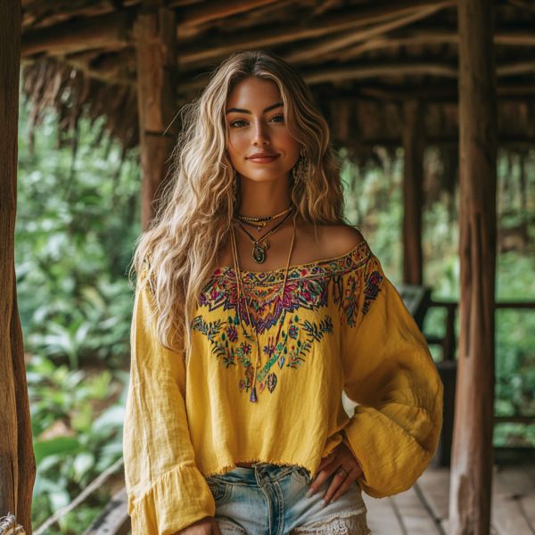 Camisa estampada de un solo hombro para mujer, blusa informal de verano para vacaciones al aire libre_voghion.com