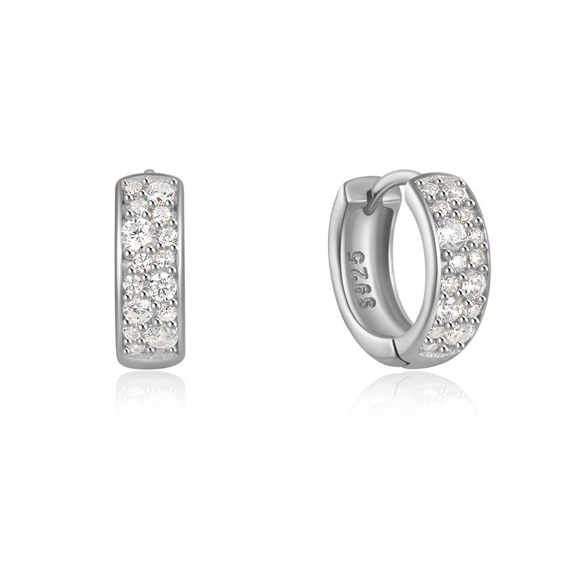 Women's Jewelry Simple S925 Sterling Silver Classic Light Luxury Personality Double Row Diamond Earrings Huggie Earring_voghion.com