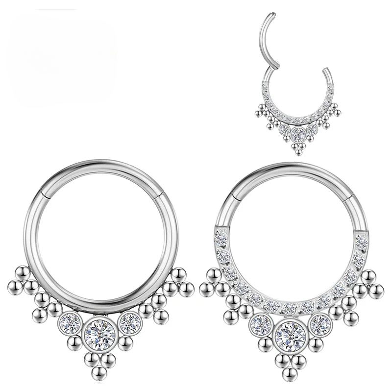 F136 Titanium Piercing CZ Nose Ring Hoop Zircon Cartilage Septum Tragus Earrings Clicker Spiral Daith Helix for Women Body Jewelry_voghion.com