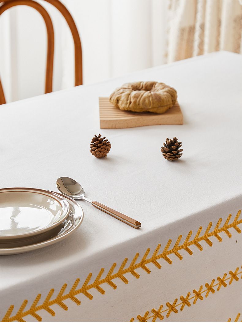 Tablecloth Yellow - Polycotton Embroidered With Cross/Arrow, Heat-Resistant & Wrinkle-Free, For Dining Table, Coffee Table Or Dorm Decor_voghion.com