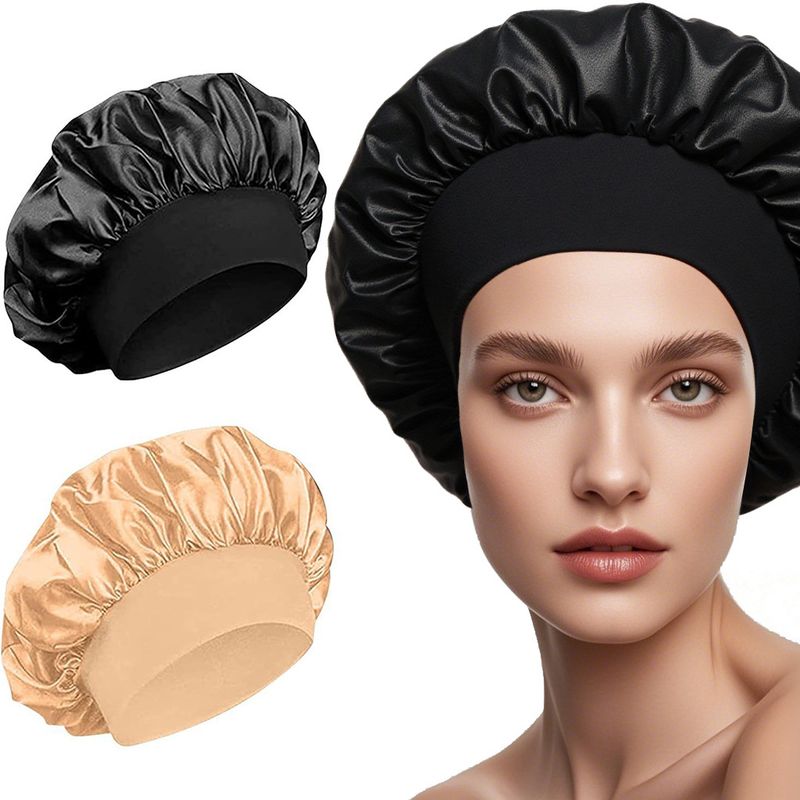 Cross-Border New Women's Wide-Brim High Elasticity European And American Beauty Salon Shower Cap Polyester Hair_voghion.com