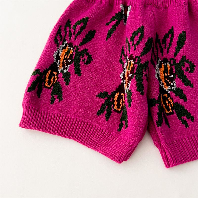2024 Nuevo conjunto de punto para niños Suéter estampado de estilo étnico del tesoro para mujer Cárdigan + Pantalones cortos para niñas Otoño/Invierno_voghion.com