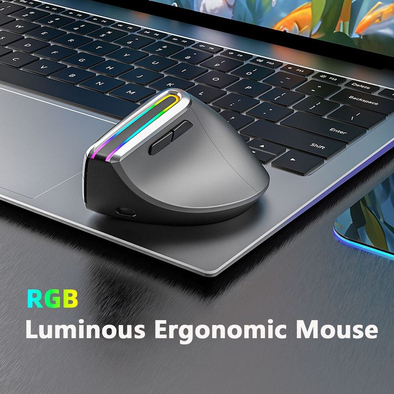 JOMAA Ergonomic RGB Wireless Vertical 2.4G USB Optical Rechargeable Bluetooth Mouse For Desktop/Laptop/PC_voghion.com