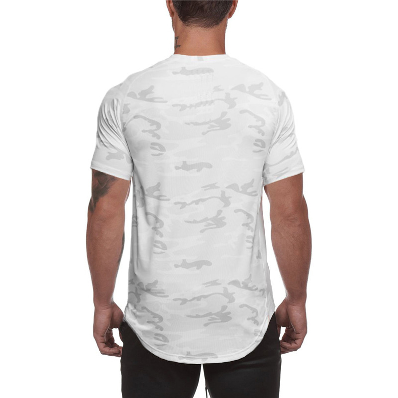 T-shirt de sport ample en coton camouflage à manches courtes pour hommes, entraînement de course à pied_voghion.com