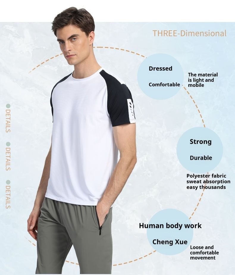 Haut de sport à col rond pour homme, imprimé patchwork, respirant, absorbant la transpiration, manches courtes, pour l'extérieur, l'été_voghion.com