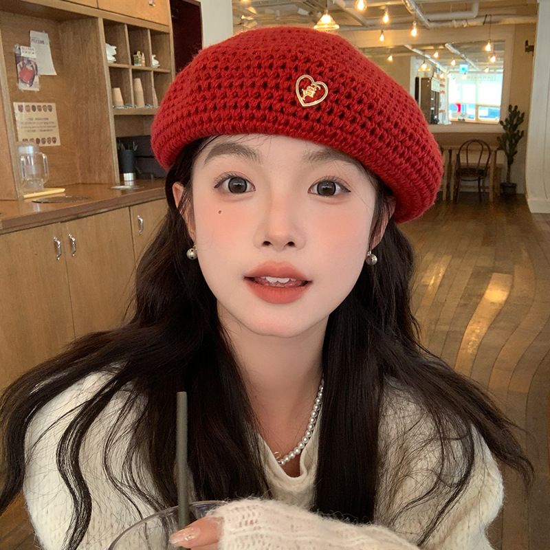 Neue rote Wollbaske für Damen (2024), vielseitig, elegant, modisch, für großen Kopfumfang, gesichtsschlankmachend, Künstlerhut_voghion.com