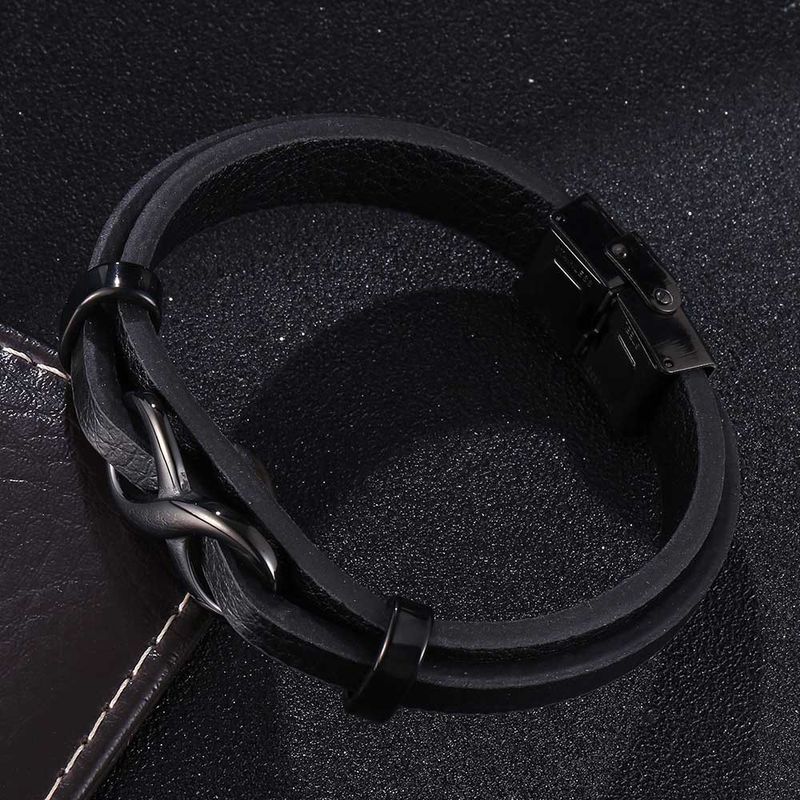 Men's Jewelry Punk 8 Shaped Lucky Leather Rope Men's Charm Leather Snap Leather Bracelet Trendy Accessories_voghion.com