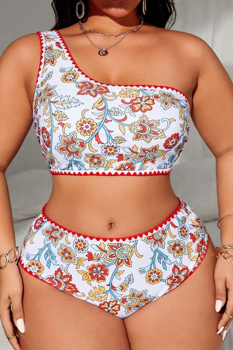 Women's Clothing Printed Bikini Set Sexy One Shoulder Two Piece Swimsuit_voghion.com