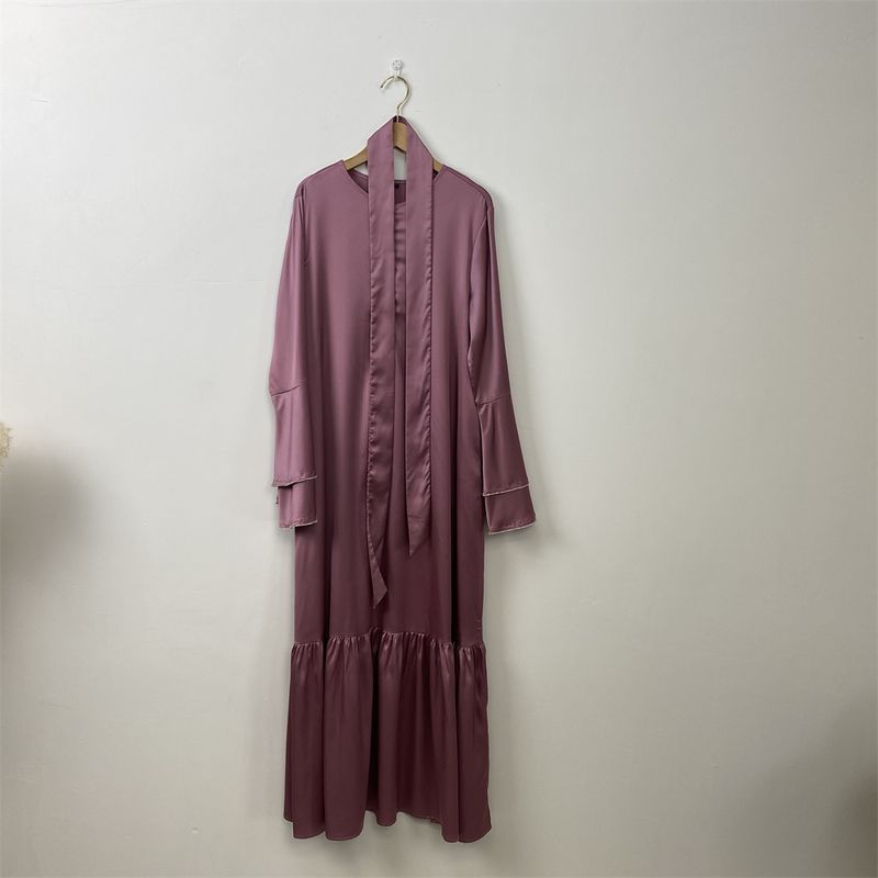 Yeni Saten Müslüman Kadın Elbisesi Çift Çan Kollu Abaya Lüks Dubai Elmas Uzun Elbise Etek Ucu Eklemeli Kaftan Faslı Kadın Zarif_voghion.com
